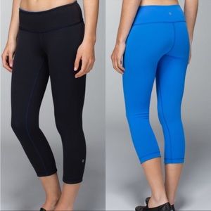 Lululemon Wunder Under Crop (Reversible) Black Blue Leggings Size 8
